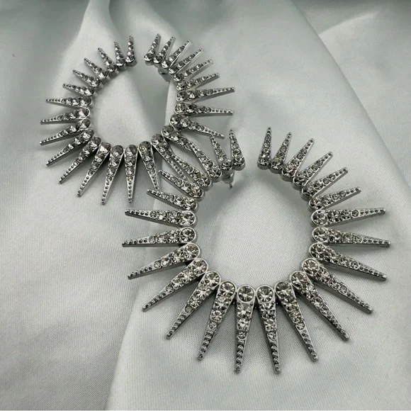 New! Luxury Silver Spiked Hoop Earrings - 40 mm Sparkle Circle